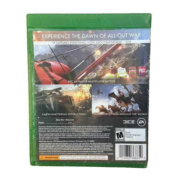 Battlefield 1 (Xbox One, 2016) - Used, Tested, Original Case - Picture 2 of 6